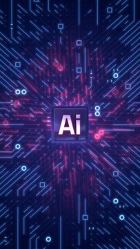 3D Futuristic AI Technology: Glowing Circuit Chip with Digital Circuit Lines
