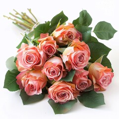 Obraz premium A Bouquet of Beautiful Pink Roses with Green Leaves
