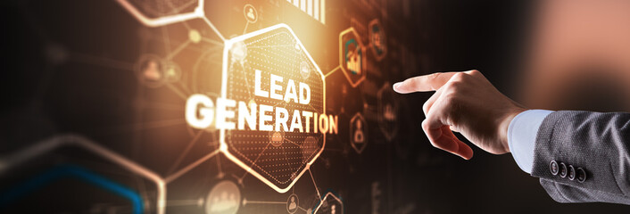 Man clicks on the inscription Lead Generation. Analysis Business Research Interest Concept