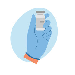 Doctor wearing sterile gloves holding ampoule with vaccine for injection. Protection from diseases.
