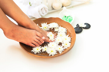 Spa massage compress balls, herbal ball on the wooden with treaments spa , Thailand