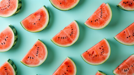 Fresh watermelons fruit arranged in a beautiful pattern on a simple background. Vitamin food concept