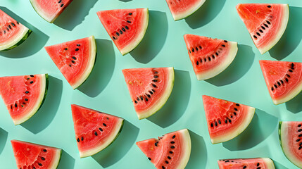 Fresh watermelons fruit arranged in a beautiful pattern on a simple background. Vitamin food concept