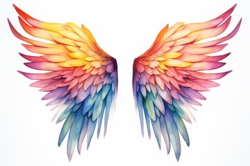 Watercolor rainbow wings isolated on white background 