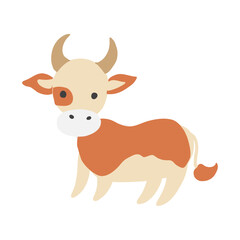 Cartoon calf vector kid animal, domestic cute ginger spotted cow standing isolated on white, Character design moo for greeting card, children invite, packaging milk product, creation of zoo alphabet