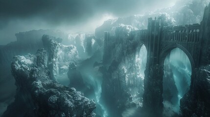 surreal mountain world with spectacular gorges and medieval ruins
