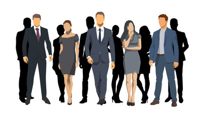 Fototapeta premium Group of business people, set isolated vector silhouettes. Business men and women