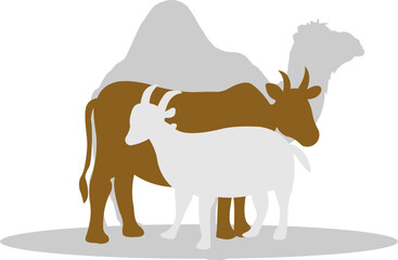 Silhouette Camel, Cow, And Goat Eid Al Adha