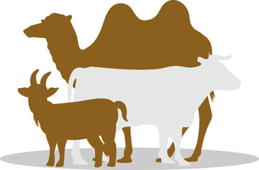 Silhouette Camel, Cow, And Goat Eid Al Adha