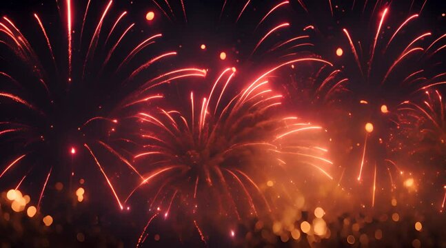 golden new year fireworks in night sky