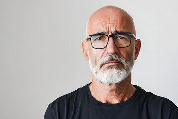 middle aged man with a determined and focused expression on white background. generative ai