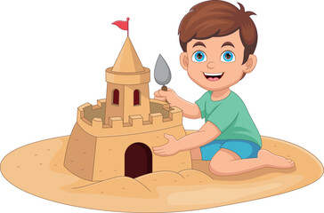 Little boy making sand castle