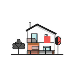 Fototapeta premium Residential house concept with a pitched roof, cartoon 2d