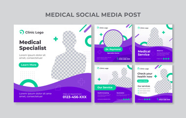 Medical and healthcare social media post template set