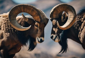 AI generated illustration of two goats with long horns - Powered by Adobe
