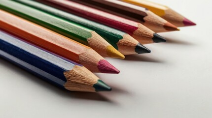 Palette of Inspiration Colored Pencils Arranged on White Background