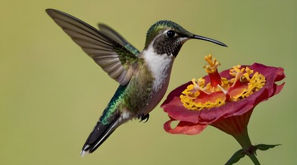 Fototapeta premium Humming bird feeding on nectar flower and bird humming bird flower 