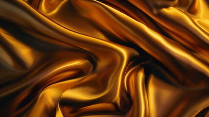 Fototapeta premium Close-up of luxurious golden silk fabric with rich folds and ripples, creating a texture of elegance and opulence.