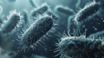 Close-up view of bacteria in blue, showcasing microscopic organisms. Ideal for scientific presentations and educational materials.
