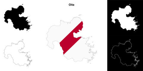 Oita prefecture outline map set