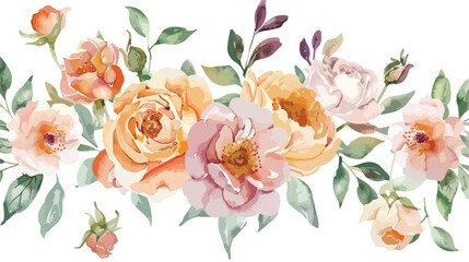 Watercolor flowers bouquet peonies and roses floral style