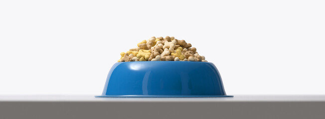 A bowl of dog food on a white background