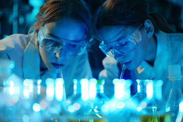 Intense Female Scientists Engaged in Groundbreaking Research in Laboratory
