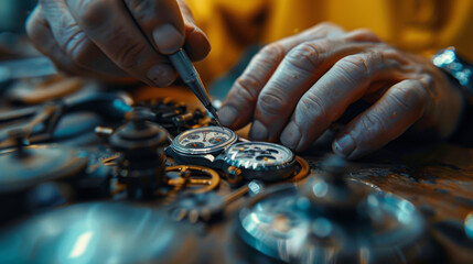 a close up of a person working on a watch