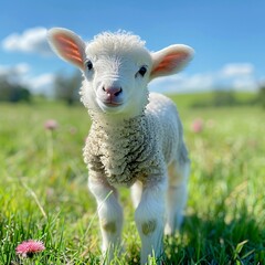 Fototapeta premium A Fluffy Lamb in a Pastoral Setting