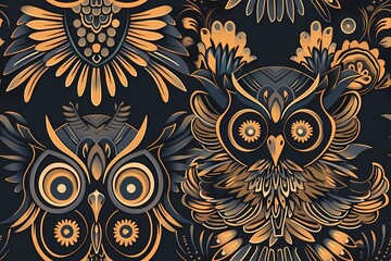 Seamless owl head pattern 