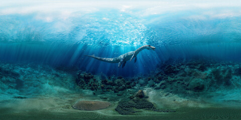 Plesiosaur underwater 8K VR Spherical Panorama