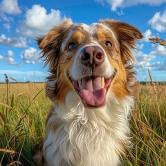 Happy Dog with Tongue Out in Field