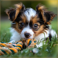 Adorable Puppy with a Toy in its Paws, Ready for Playtime