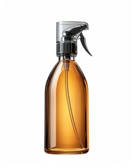 Amber glass spray bottle with trigger nozzle for essential oils, homemade cleaning solutions, or skincare products on white background.