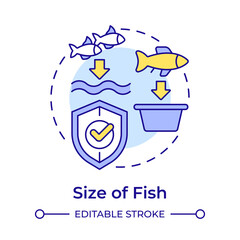 Size of fish multi color concept icon. Ecosystem biodiversity, marine. Seafood production. Round shape line illustration. Abstract idea. Graphic design. Easy to use in infographic, presentation