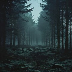 A Mystical Forest Path Shrouded in Mist