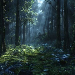 Obraz premium Mystical Forest Enveloped in Misty Sunlight