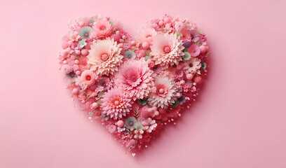 Heart shaped flowers on pink background