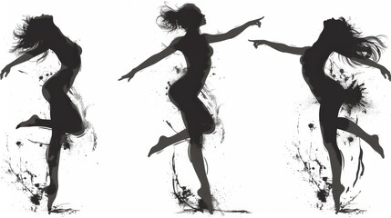 A seamless pattern composed of abstract people bodies silhouettes. Illustration of black and white dancers moving, exercising, and doing physical activities. Graphics for sports design concepts.