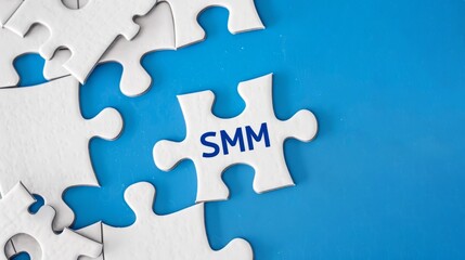 Fototapeta premium A white puzzle piece with the word SMM