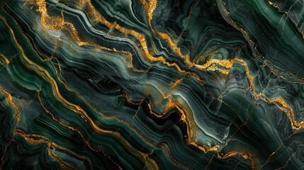Beautiful abstract background with emerald green and gold marble pattern, Generative AI