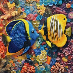 Obraz premium Vibrant Reef Life: Two Striking Fish Amidst Colorful Coral