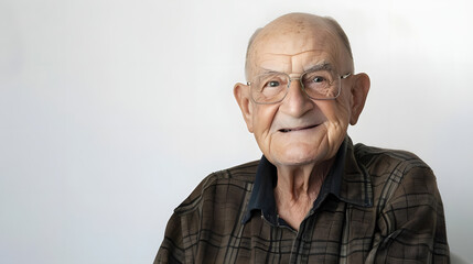 Obraz premium elderly man with a playful and mischievous grin in front of white background. generative ai