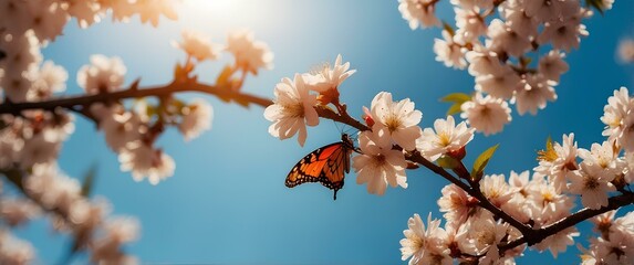 Monarch Butterfly on Spring Blossoms
