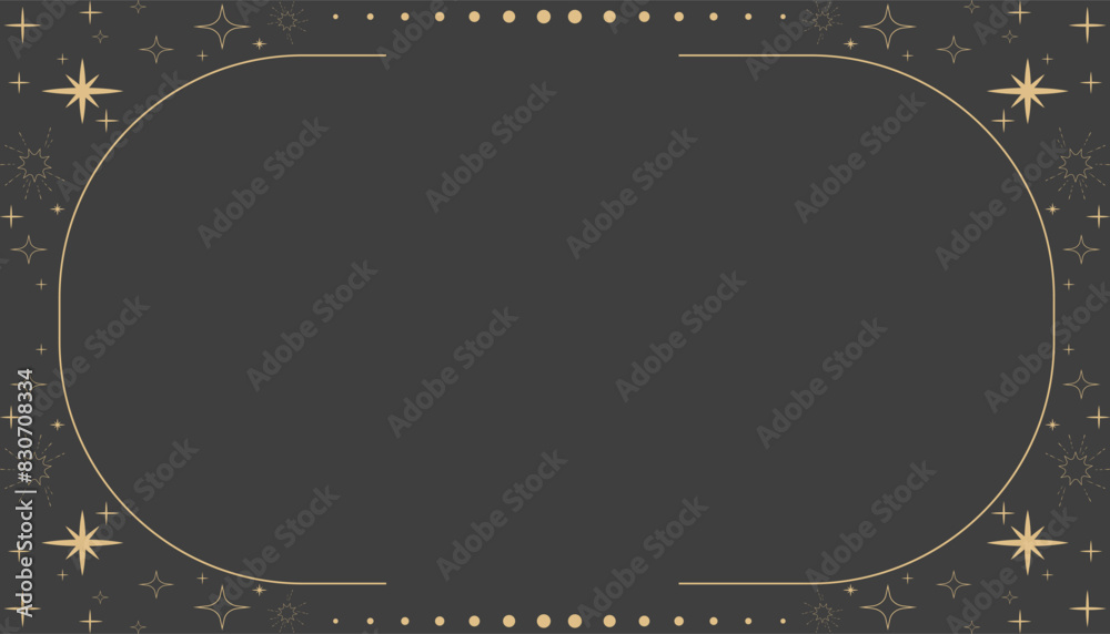 Wall mural golden celestial minimal esoteric frame, thin line border, mystyc linear decoration with dots, moon,