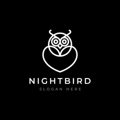 owl bird love line logo design vector