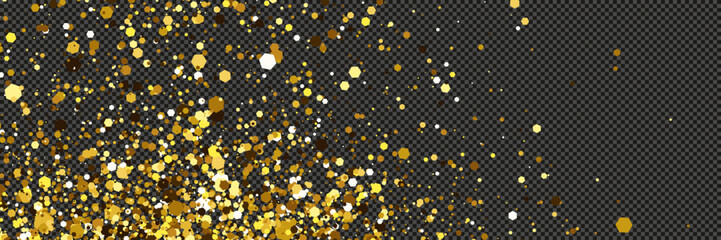 Gold glittering dust with stars on transparent backdrop