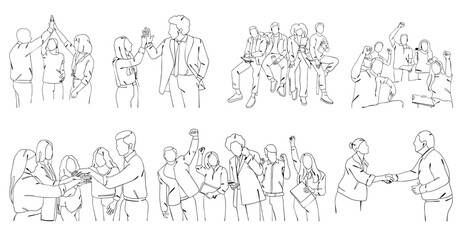 Continuous one line drawing of business teamwork, teamwork illustration, teamwork art