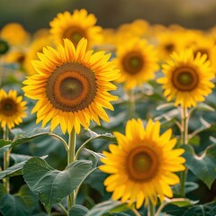Obraz premium Vibrant Sunflower Field in Full Bloom