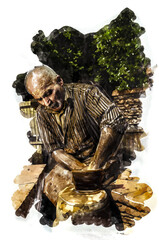 Fototapeta premium old man making ceramics, ceramic artist
